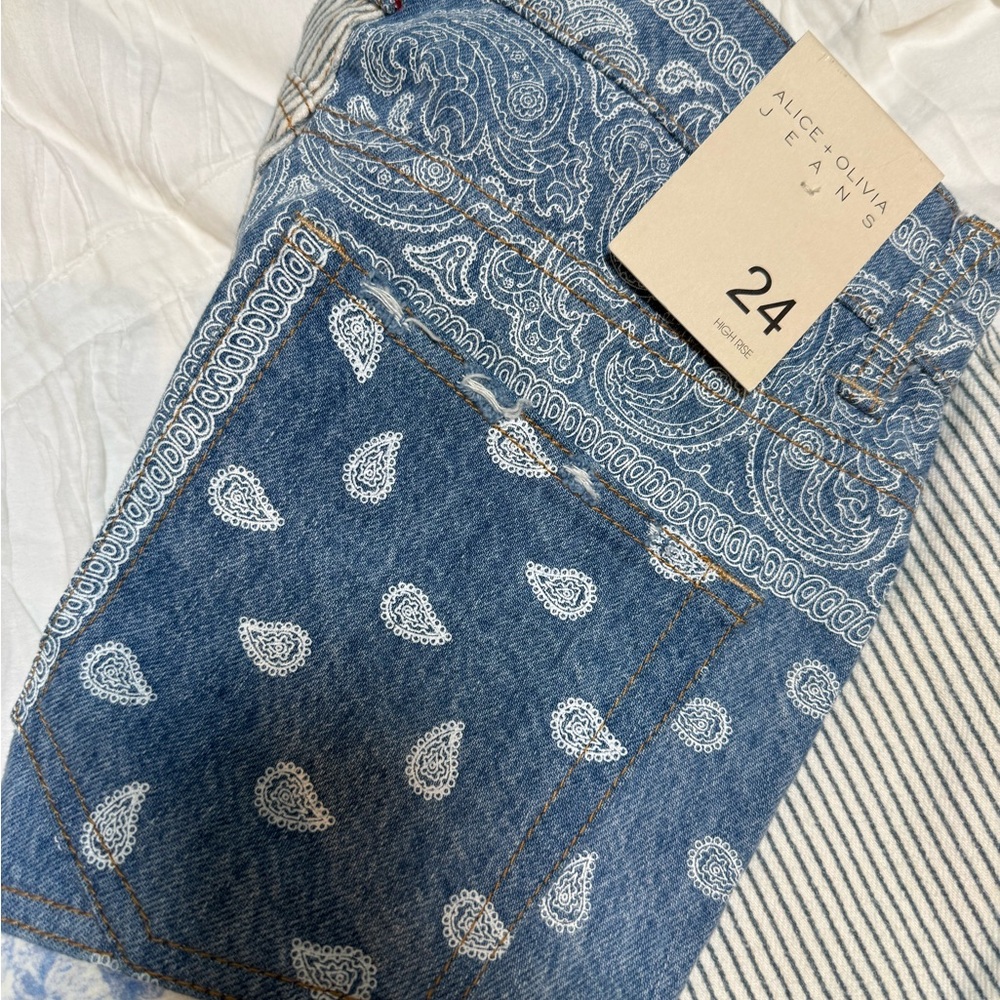 Alice + Olivia Patchwork Patterned Jeans Size 24 … - image 4